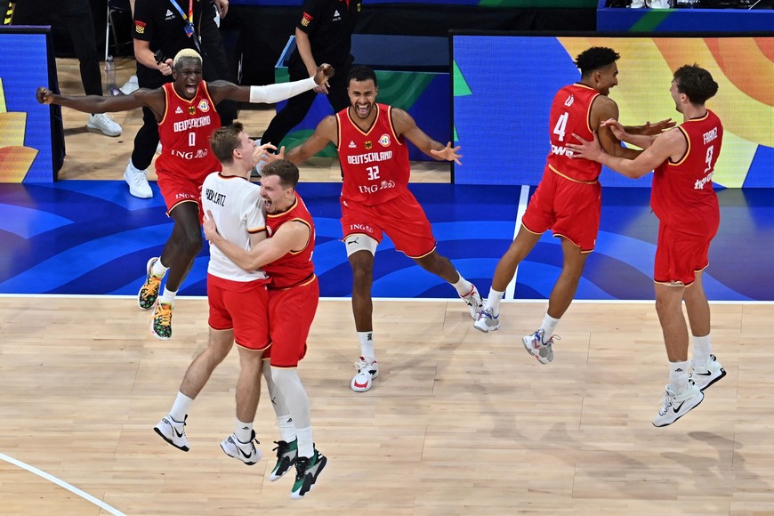 Basketball - FIBA World Cup 2023 - Semi Final - United States v Germany - Mall of Asia Arena, Manila, Philippines - September 8, 2023
Germany players celebrate after the match REUTERS/Lisa Marie David