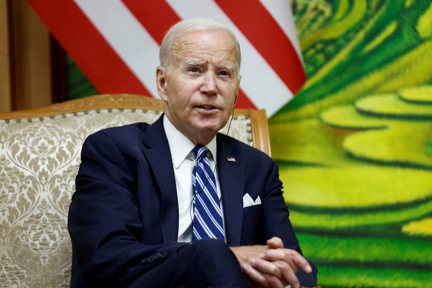 U.S. President Joe Biden meets with Vietnam's Prime Minister Pham Minh Chinh (not pictured) in Hanoi, Vietnam, September 11, 2023. REUTERS/Evelyn Hockstein