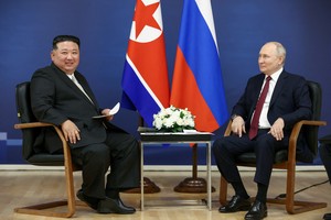 Russia's President Vladimir Putin and North Korea's leader Kim Jong Un attend a meeting at the Vostochny ?osmodrome in the far eastern Amur region, Russia, September 13, 2023. Sputnik/Artem Geodakyan/Pool via REUTERS ATTENTION EDITORS - THIS IMAGE WAS PROVIDED BY A THIRD PARTY.