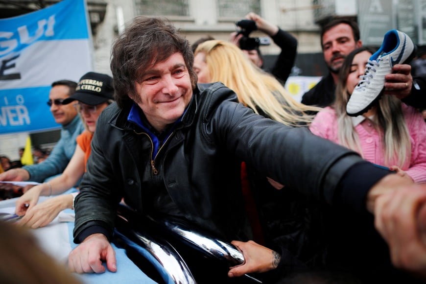 Argentine presidential candidate Javier Milei for La Libertad Avanza coalition attends a campaign rally in La Plata, Buenos Aires, Argentina, September 12, 2023. REUTERS/Agustin Marcarian