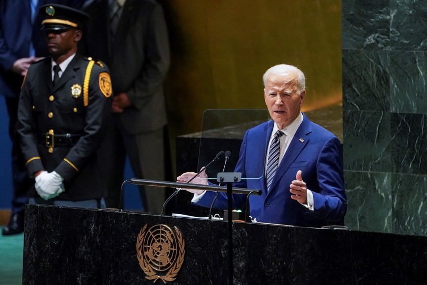 U.S. President Joe Biden addresses the 78th Session of the U.N. General Assembly in New York City, U.S., September 19, 2023.  REUTERS/Kevin Lamarque