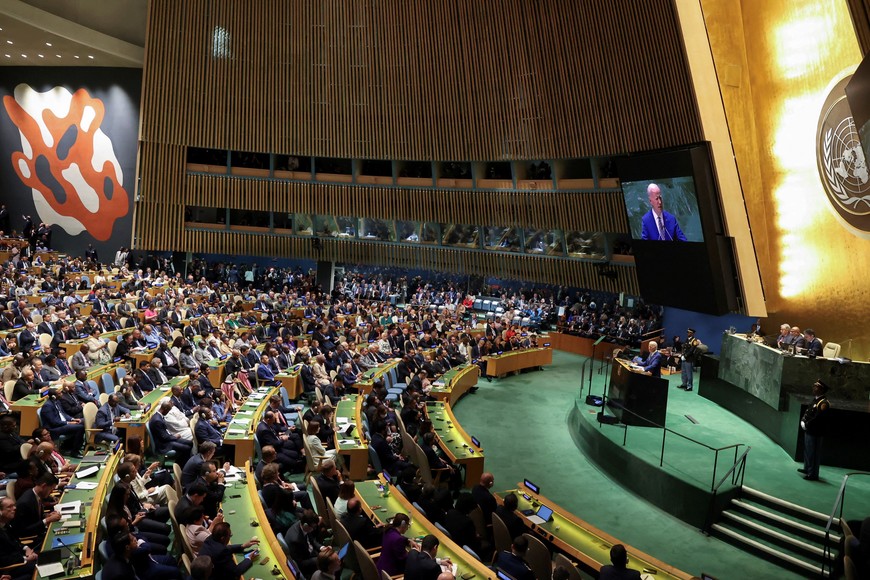 U.S. President Joe Biden addresses the 78th Session of the U.N. General Assembly in New York City, U.S., September 19, 2023.  REUTERS/Caitlin Ochs