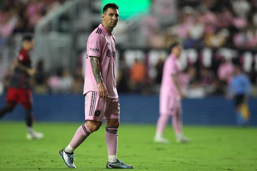 Sep 20, 2023; Fort Lauderdale, Florida, USA; Inter Miami forward Lionel Messi (10) during the first half against the Toronto FC at DRV PNK Stadium. Mandatory Credit: Sam Navarro-USA TODAY Sports