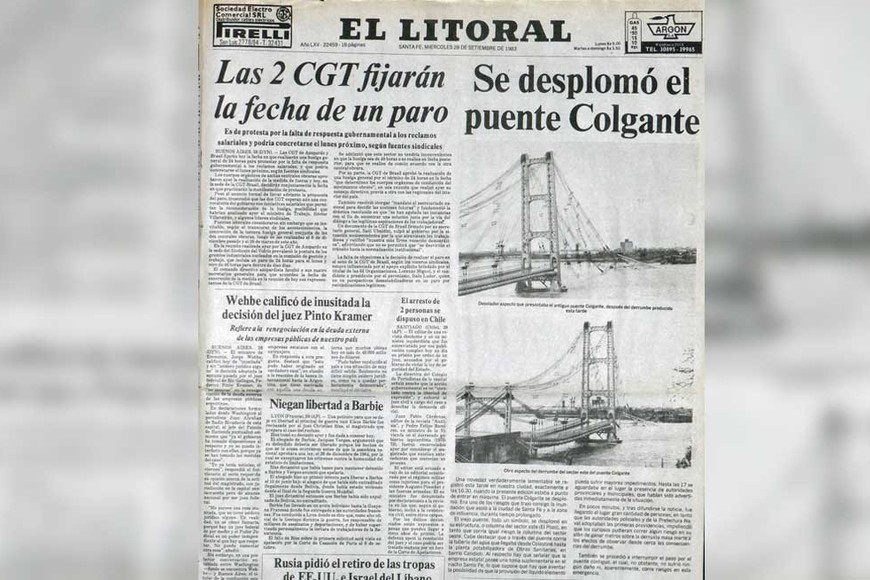 La histórica tapa de El Litoral de 28 de septiembre de 1983.