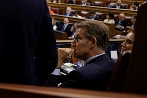 Spain's opposition People's Party leader Alberto Nunez Feijoo waits for the results of the investiture vote at the parliament in Madrid, Spain, September 29, 2023. REUTERS/Susana Vera