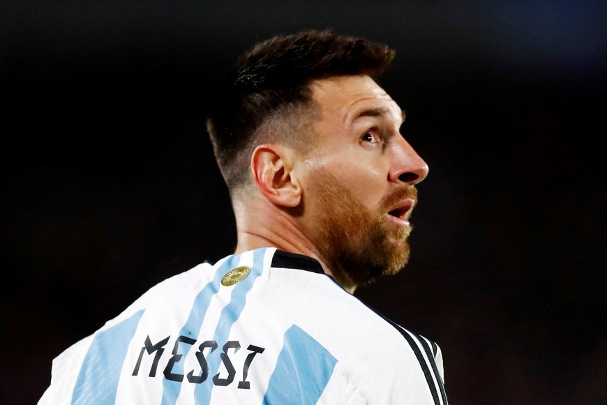 Soccer Football - World Cup - South American Qualifiers - Argentina v Paraguay - Estadio Mas Monumental, Buenos Aires, Argentina - October 12, 2023
Argentina's Lionel Messi reacts REUTERS/Agustin Marcarian