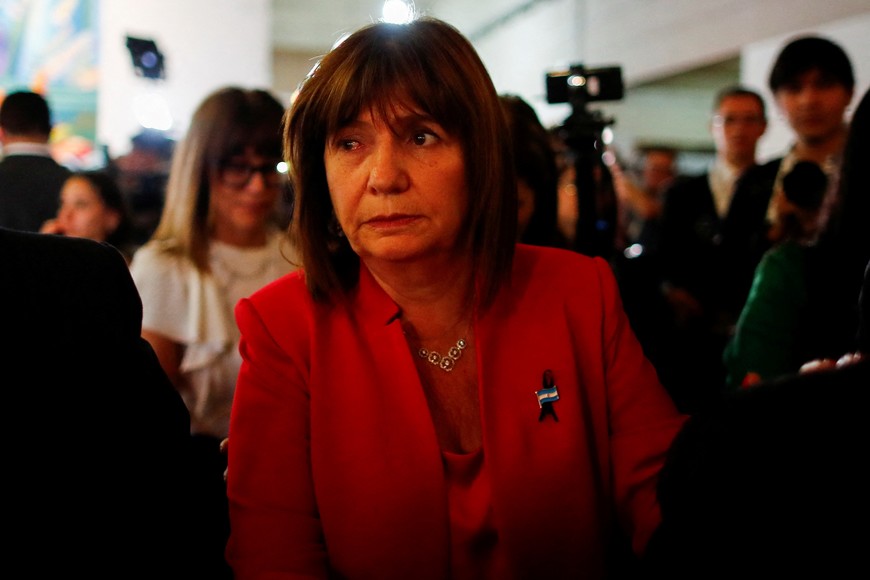Argentine Presidential candidate Patricia Bullrich of Juntos por el Cambio party reacts after the presidential debate ahead of the October 22 general elections, at the University of Buenos Aires' Law School, Argentina October 8, 2023. REUTERS/Agustin Marcarian/Pool