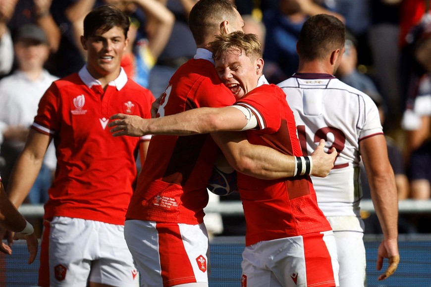 Rugby Union - Rugby World Cup 2023 - Pool C - Wales v Georgia - Stade de la Beaujoire, Nantes, France - October 7, 2023
Wales' George North celebrates scoring a try REUTERS/Stephane Mahe