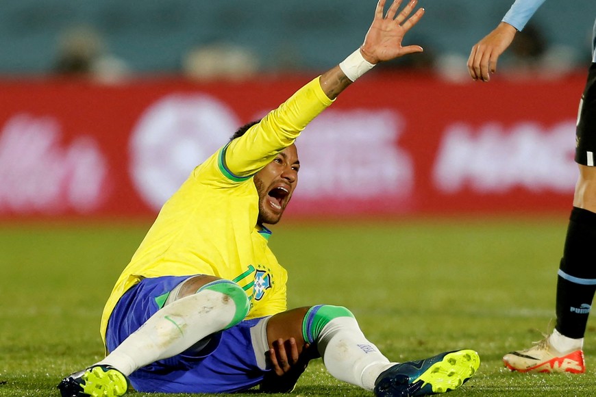 Soccer Football - World Cup - South American Qualifiers - Uruguay v Brazil - Estadio Centenario, Montevideo, Uruguay - October 17, 2023
Brazil's Neymar reacts after sustaining an injury REUTERS/Andres Cuenca     TPX IMAGES OF THE DAY