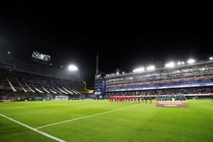 Soccer Football - World Cup - South American Qualifiers - Argentina v Venezuela - Estadio La Bombonera, Buenos Aires, Argentina - March 25, 2022
Players and referees lineup before the match REUTERS/Agustin Marcarian