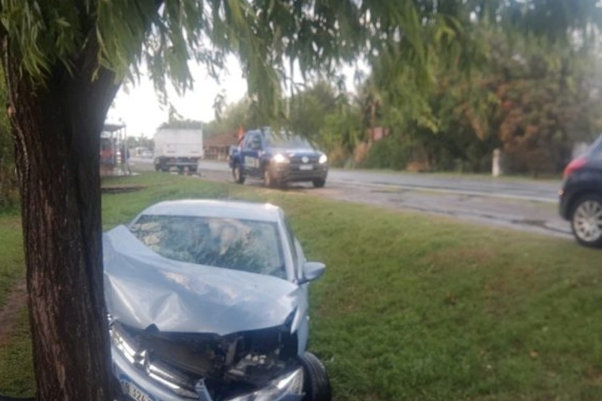 El coche que embistió un árbol y quedó a pocos metros de una casa.