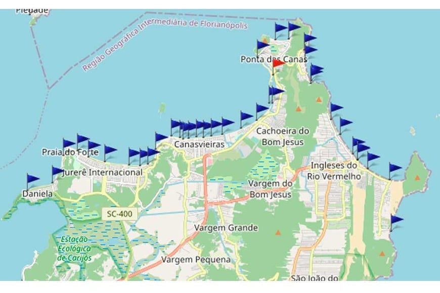 El mapa divulgado por el gobierno de Santa Catarina. Captura realizada el 13 de noviembre.