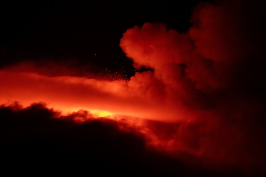 Plumes of smoke rise from Mount Etna, Europe's most active volcano, as seen from Mount Salto Del Cane, Italy November 12, 2023. Etna Walk/By Giuseppe Di Stefano & Marco Restivo/Handout via REUTERS ATTENTION EDITORS - THIS IMAGE HAS BEEN SUPPLIED BY A THIRD PARTY.