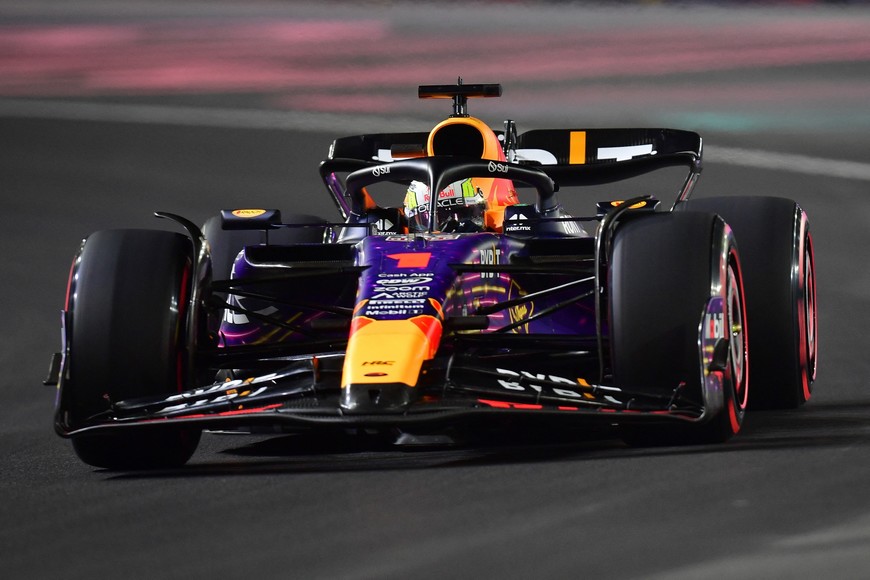 Nov 17, 2023; Las Vegas, Nevada, USA; Red Bull Racing driver Max Verstappen of The Netherlands (1) during free practice at Las Vegas Strip Circuit. Mandatory Credit: Gary A. Vasquez-USA TODAY Sports