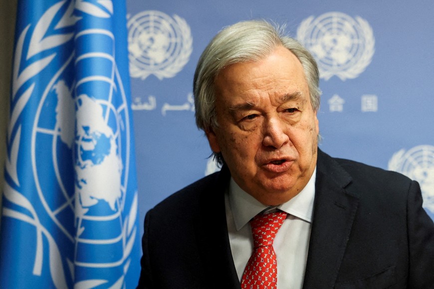 FILE PHOTO: United Nations Secretary-General Antonio Guterres speaks at the United Nations before a meeting about the conflict in Gaza, at the United Nations Headquarters in New York City, U.S., November 6, 2023.  REUTERS/Caitlin Ochs//File Photo