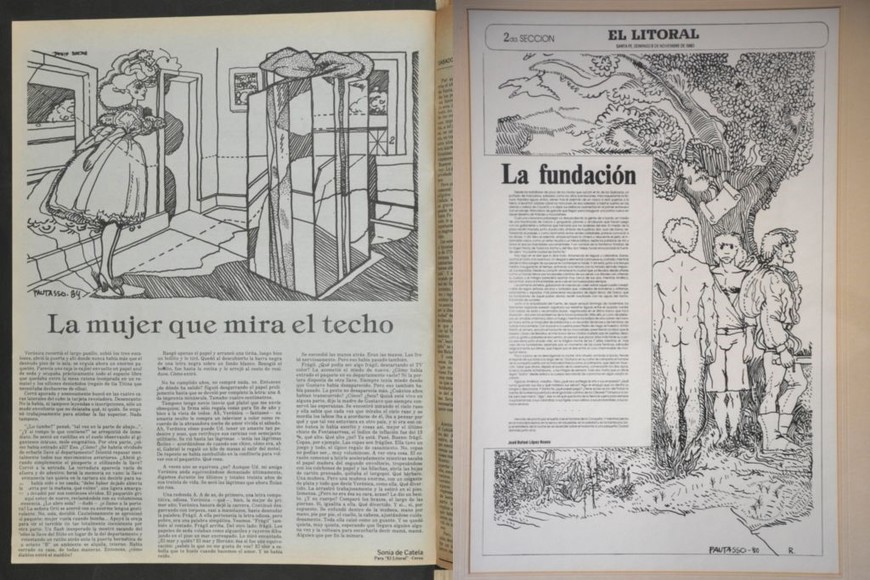 Richard Pautasso: Ilustraciones para El Litoral: un dibujo para el suplemento cultural La Comarca y el Mundo, de 1984, para un texto de Sonia de Catela; al lado, ilustración para un texto de José Rafael López Rosas sobre la fundación de Santa Fe, publicado el 9 de noviembre de 1980.