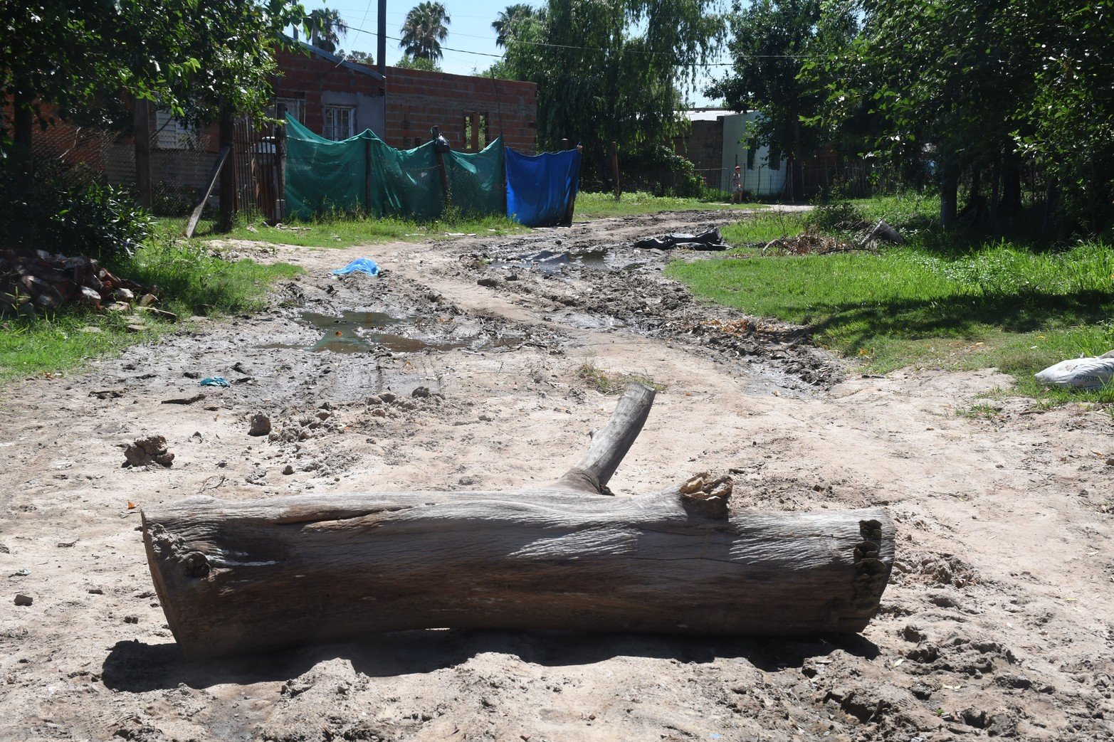 Calle sin nombre y Vicente Zarza vecinos colocan un tronco que impide el paso de vehículos.  Foto Flavio Raina