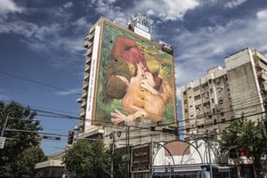 Juan Grela: Versión mural de “El moncholo”, obra emblemática del artista, instalada en Alsina y Mendoza, en el marco del Museo de Arte a la Vista de la Municipalidad de Rosario. Foto: Gentileza Secretaría de Cultura - MR