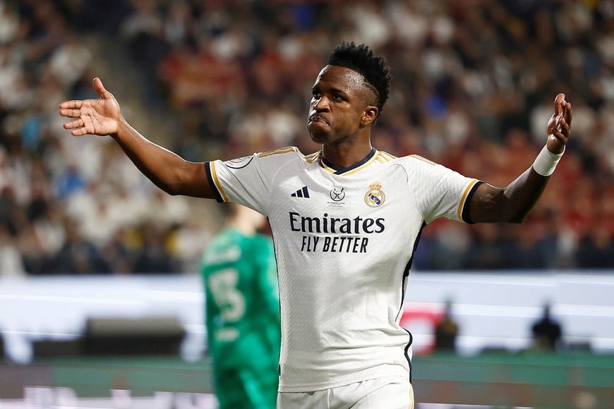 Soccer Football - Spanish Super Cup - Final - Real Madrid v FC Barcelona - Al-Awwal Stadium, Riyadh, Saudi Arabia - January 14, 2024 
Real Madrid's Vinicius Junior reacts REUTERS/Juan Medina