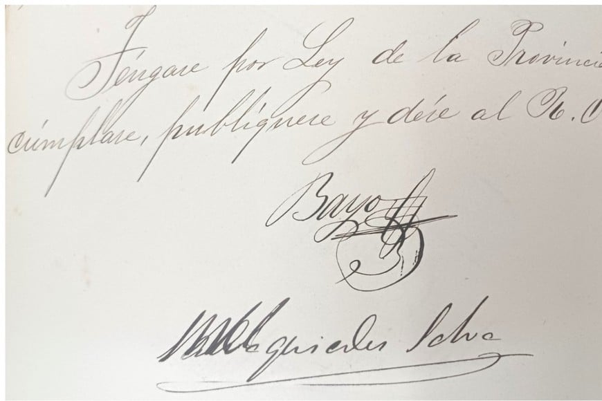 Firmas del gobernador Servando Bayo y el ministro Melquíades Salva (1874).