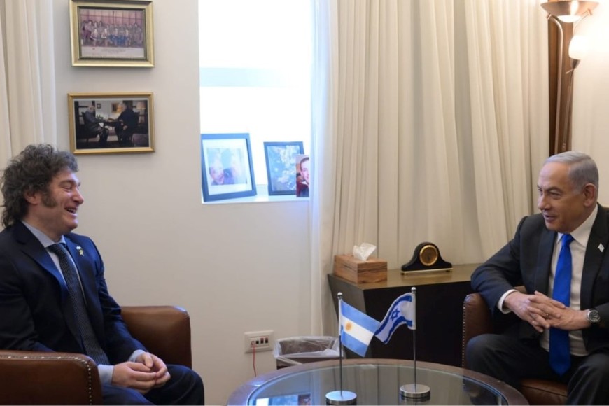 Javier Milei y el encuentro "mano a mano" con Benjamin Netanyahu. Crédito: Oficina de Prensa del primer ministro de Israel