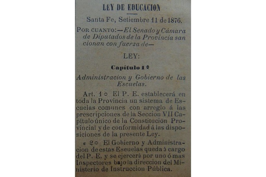 Fragmento de la Ley de Educación Común de 1876. Archivo General de la Provincia de Santa Fe