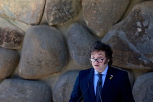 Argentina's President Javier Milei speaks during a visit to Yad Vashem, the World Holocaust Remembrance Centre, in Jerusalem, February 7, 2024. REUTERS/Ammar Awad     TPX IMAGES OF THE DAY