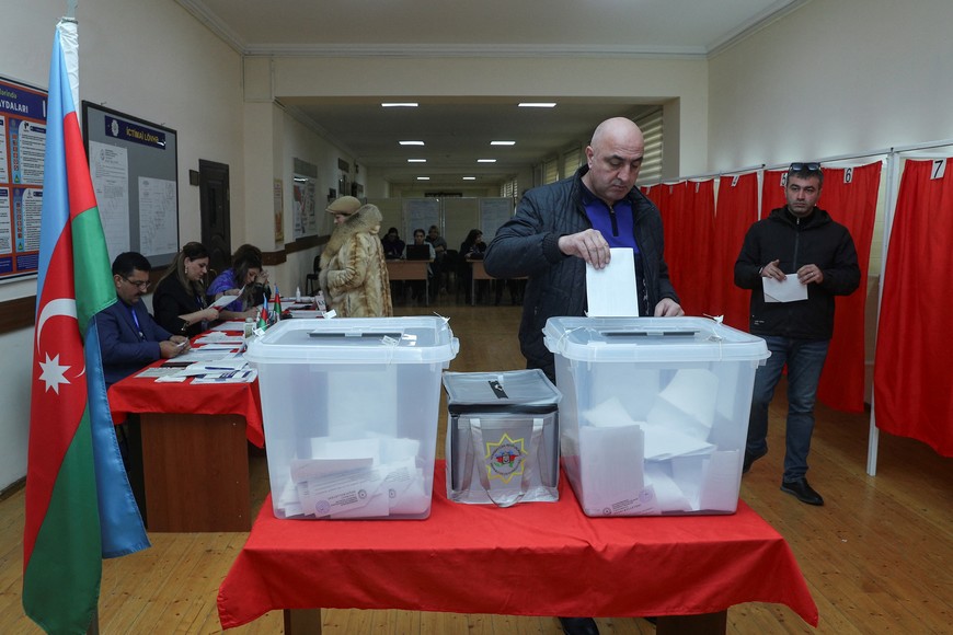 People visit a polling station during presidential elections in Baku, Azerbaijan, February 7, 2024. REUTERS/Aziz Karimov