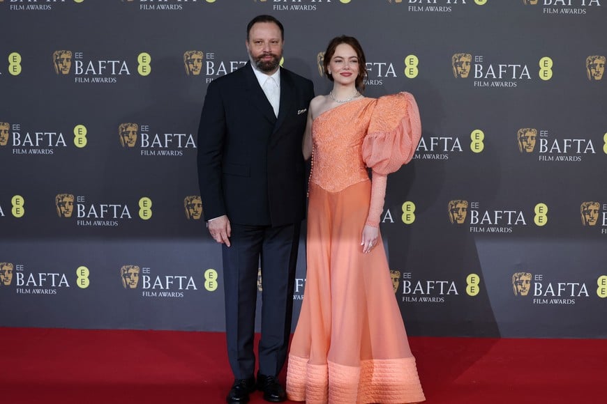 Yorgos Lanthimos and Emma Stone arrive at the 2024 British Academy of Film and Television Awards (BAFTA) at the Royal Festival Hall in the Southbank Centre, London, Britain, February 18, 2024. REUTERS/Isabel Infantes
