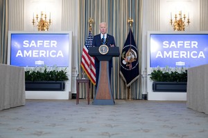 U.S. President Joe Biden hosts a roundtable discussion on public safety at the State Dining Room at the White House in Washington, U.S., February 28, 2024. REUTERS/Tom Brenner