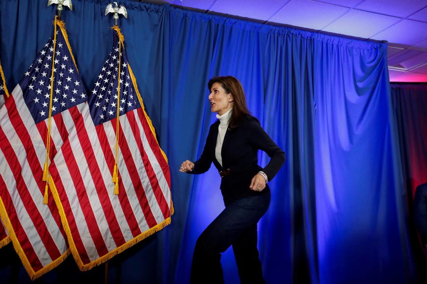 Republican presidential candidate and former U.S. Ambassador to the United Nations Nikki Haley steps onto the stage at a campaign event in Portland, Maine, U.S. March 3, 2024. REUTERS/Joel Page