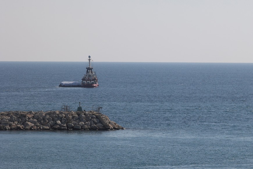 The Open Arms, a rescue vessel owned by a Spanish NGO, departs with humanitarian aid for Gaza from Larnaca, Cyprus, March 12, 2024. REUTERS/Yiannis Kourtoglou