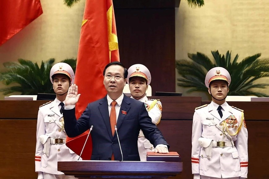 Vo Van Thuong, cuando prestó juramento de lealtad a la Constitución en la Casa del Parlamento en Hanoi, Vietnam, el 2 de marzo de 2023. Foto de archivo: Xinhua/VNA.