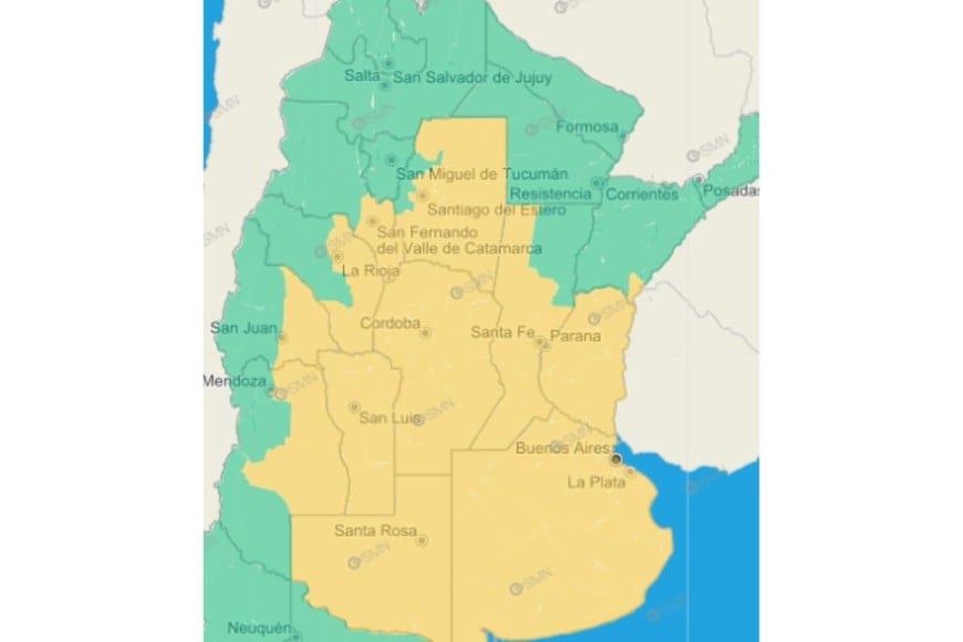 El área afectada por el alerta. Crédito: SMN