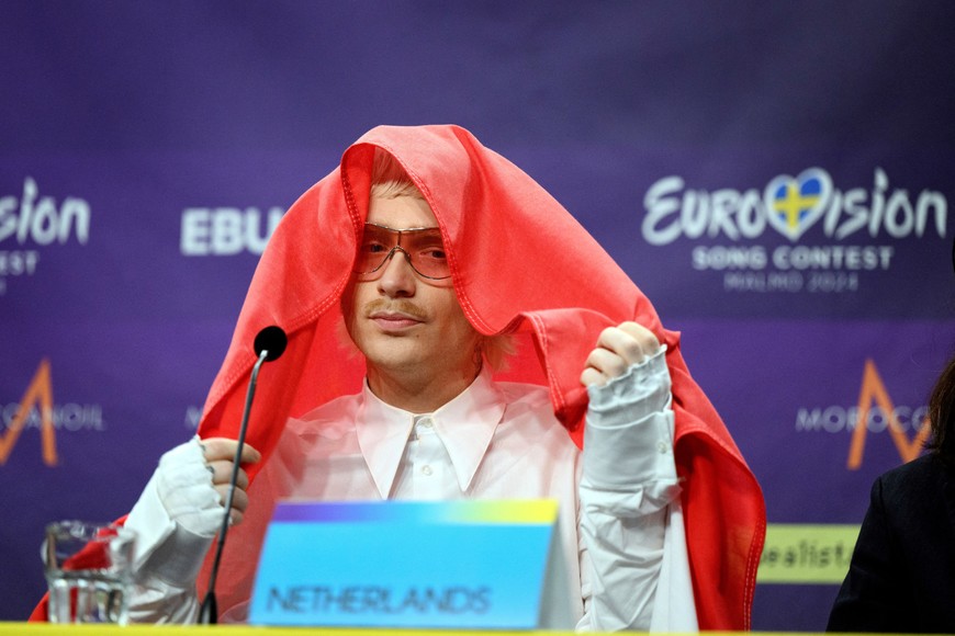 Joost Klein, representing the Netherlands with the song "Europapa", attends a press conference with the entries that advanced to the final after the second semi-final of the 68th edition of the Eurovision Song Contest (ESC) at Malmo Arena, in Malmo, Sweden, May 9, 2024. TT News Agency/Jessica Gow via REUTERS      ATTENTION EDITORS - THIS IMAGE WAS PROVIDED BY A THIRD PARTY. SWEDEN OUT. NO COMMERCIAL OR EDITORIAL SALES IN SWEDEN.