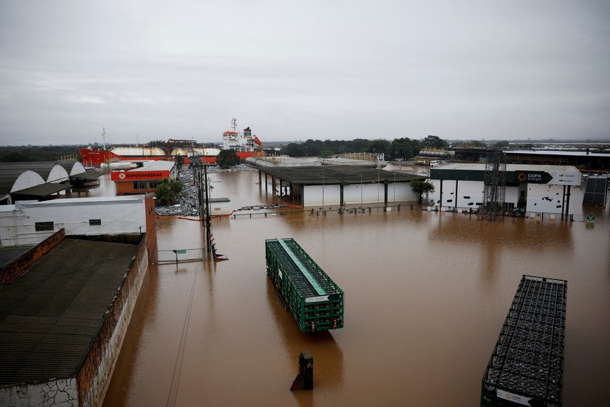 A view shows gas cylinder deposit in a flooded area in Porto Alegre, Rio Grande do Sul state, Brazil May 12, 2024. REUTERS/Adriano Machado