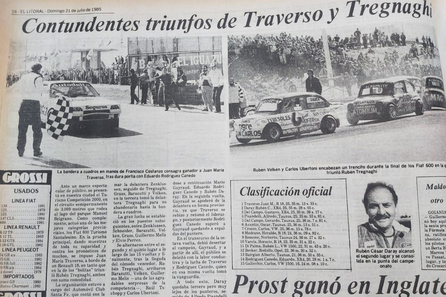 La histórica carrera de 1985 en las páginas de El Litoral. Crédito: Archivo El Litoral