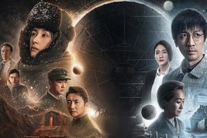 Cartel de la serie china "Tres cuerpos", adaptación autóctona que recrea la novela de ciencia ficción del escritor chino Liu Cixin. Muy elogiada por su respeto al libro y los personajes originales.