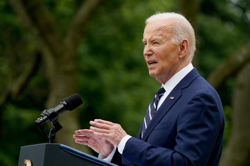 U.S. President Joe Biden speaks during an event regarding new tariffs targeting various Chinese exports including electric vehicles, solar equipment, and medical supplies, at the White House in Washington, U.S., May 14, 2024. REUTERS/Elizabeth Frantz