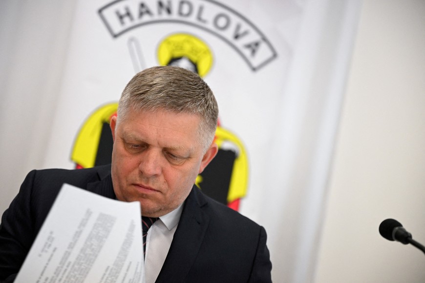 Slovak Prime Minister Robert Fico attends a government meeting, before a shooting incident where he was wounded, in Handlova, Slovakia, May 15, 2024. REUTERS/Radovan Stoklasa