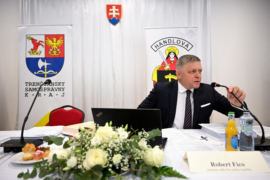 FILE PHOTO: Slovak Prime Minister Robert Fico attends a government meeting, before a shooting incident where he was wounded, in Handlova, Slovakia, May 15, 2024. REUTERS/Radovan Stoklasa/File Photo