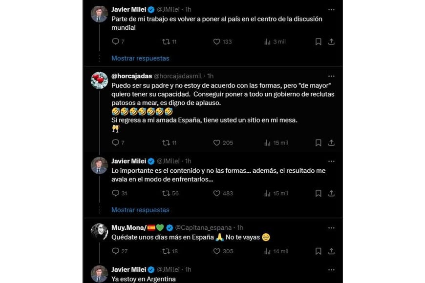 Parte de las interacciones del presidente en X.