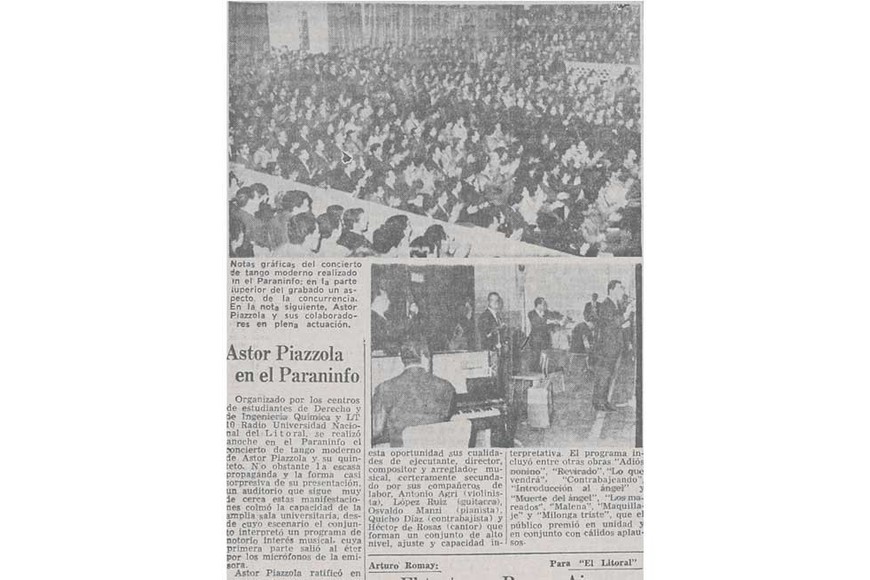Astor Piazzolla en 1963 tocando en un colmado Paraninfo de la UNL, reflejado por El Litoral.