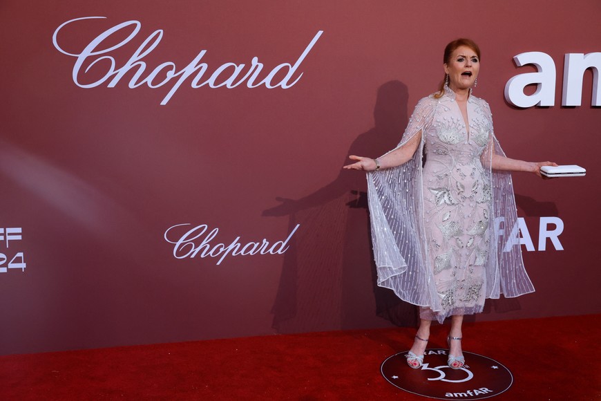 Sarah Ferguson, Duchess of York, poses during a photocall for guest arrivals at the amfAR Gala Cannes 2024 in Antibes, France, May 23, 2024. REUTERS/Clodagh Kilcoyne