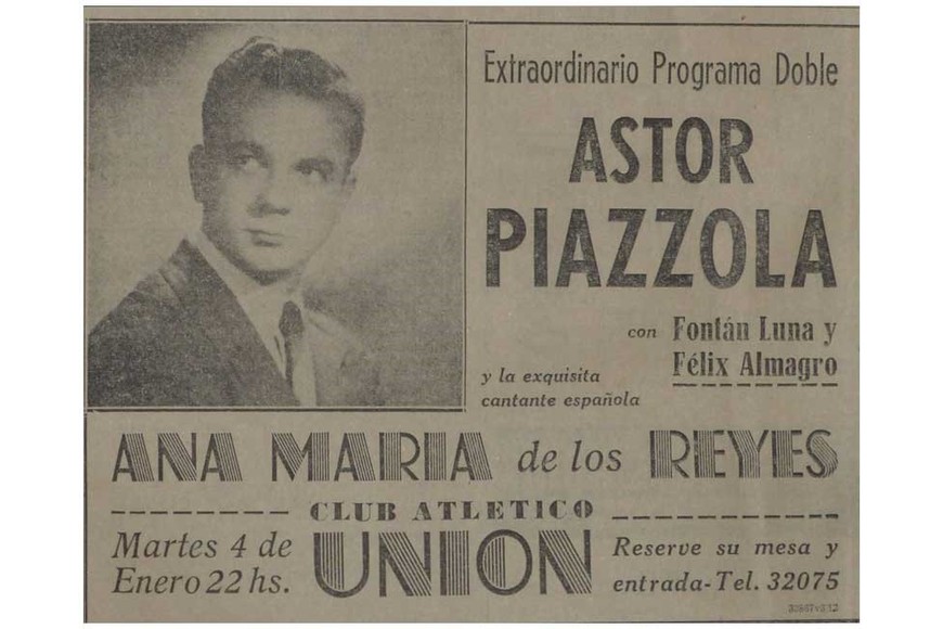 El afiche que publicitaba la visita del joven Piazzolla en 1949.