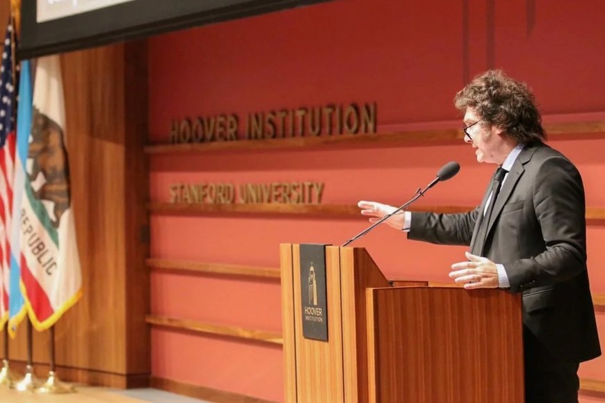 Javier Milei este miércoles durante su discurso para el Instituto Hoover.