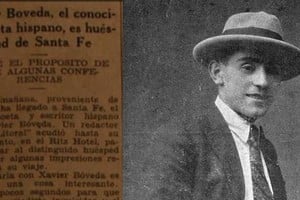El poeta Bóveda y un extracto del artículo que le dedicó Diario El Litoral en 1933. Foto: Archivo / Hemeroteca Digital Castañeda