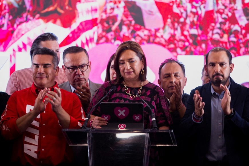 Opposition presidential candidate Xochitl Galvez addresses supporters after results for the presidential election were announced, in Mexico City, Mexico  June 3, 2024. REUTERS/Quetzalli Nicte-Ha