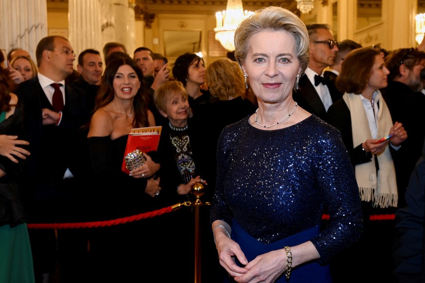 European Commission President Ursula von der Leyen looks on as she attends La Scala's opening of its 2022-23 season with a performance of "Boris Godunov," a Russian-composed opera performed by Russian artists, in Milan, Italy, December 7, 2022. REUTERS/Flavio Lo Scalzo