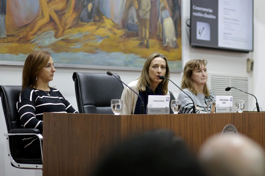 De izquierda a derecha, las Dras. Andrea Gómez, María Soledad López y Andrea Uboldi -secretaría de Salud provincial-, durante el foro sobre dengue realizado en el recinto del Legislativo local.